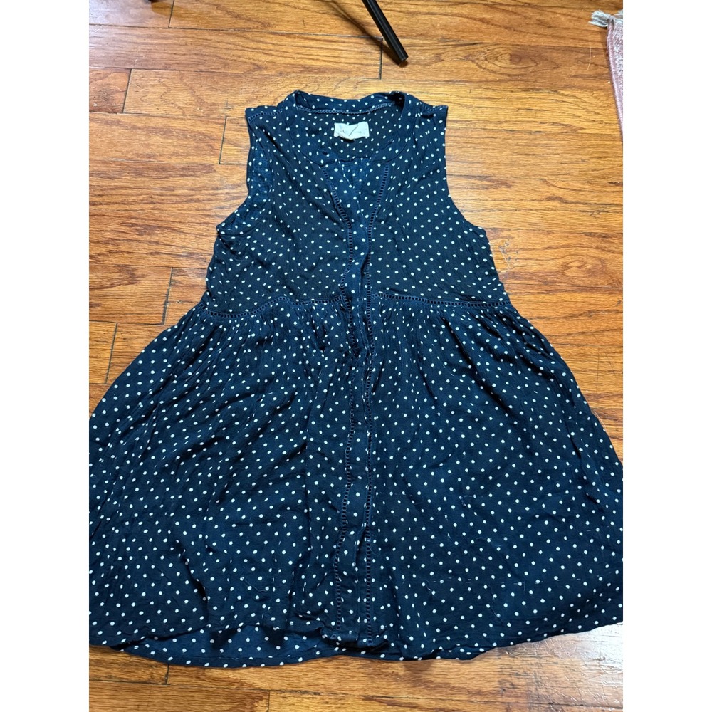 Anthropologie Navy Blue Polka Dot Sleeveless Babydoll Top Crochet Trim XS
